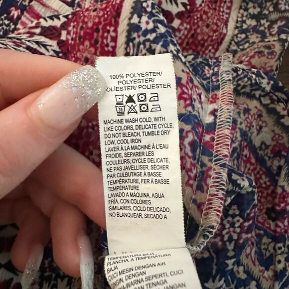 Lucky Brand cream, maroon & navy print long sleeve sheer top size L - Picture 7 of 10